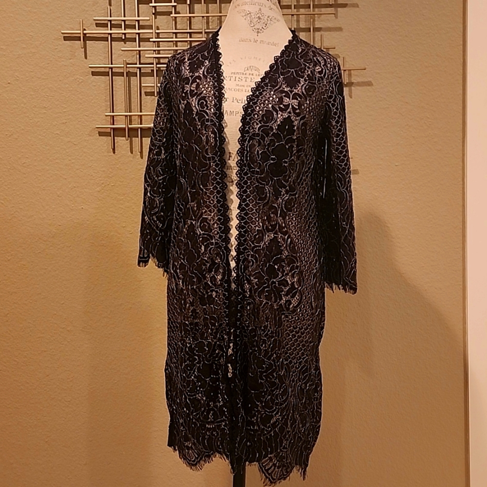 NWOT Isaac Mizrahi Lace Duster Black Sz XXS - Picture 1 of 12